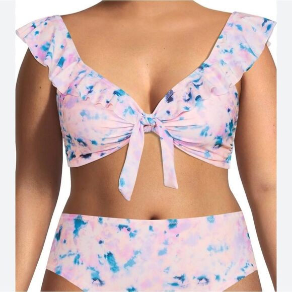 No Boundaries Junior's Large Tie Front Triangle Bikini Swim Suit Set - New - Picture 2 of 8